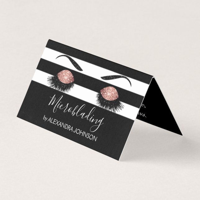 Rose Gold Sparkly Glitter Modern Microblading Business Card (Front)