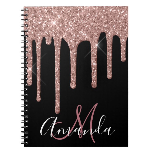 Rose Gold Sparkly Glitter Monogram Notebook (Front)