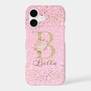 Rose Gold Sparkly - Gold Glitter Monogram & Name