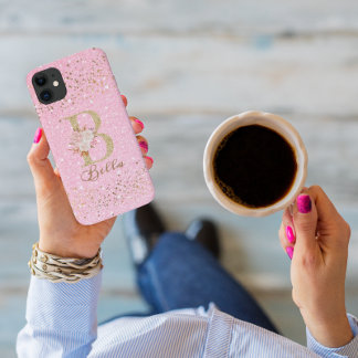Rose Gold Sparkly - Gold Glitter Monogram & Name Case-Mate iPhone Case
