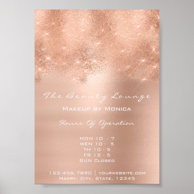 Rose Gold Sparkly Lux White Glitter Beauty Salon Poster (Front)