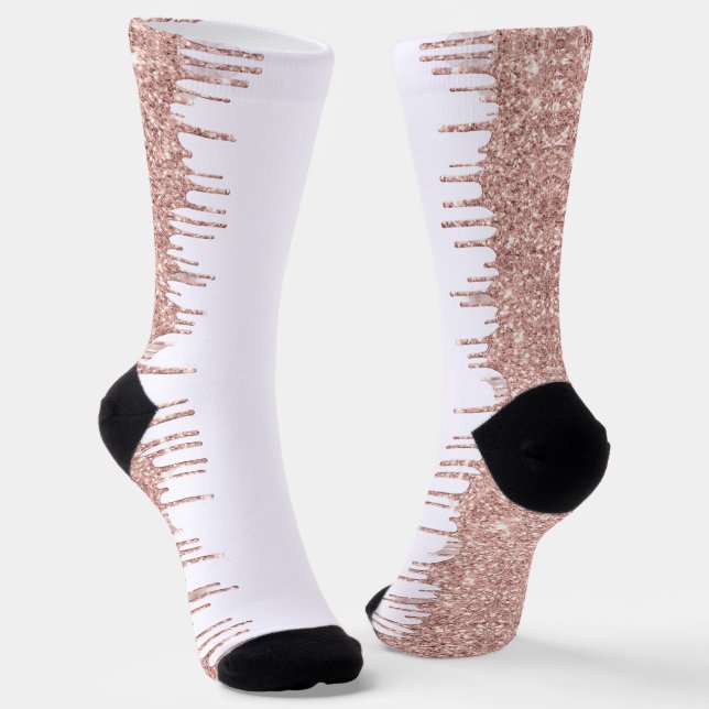 Rose Gold Sparkly White Socks (Angled)