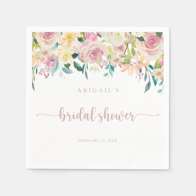 Rose Gold Spring Floral Bridal Shower  Napkin (Front)