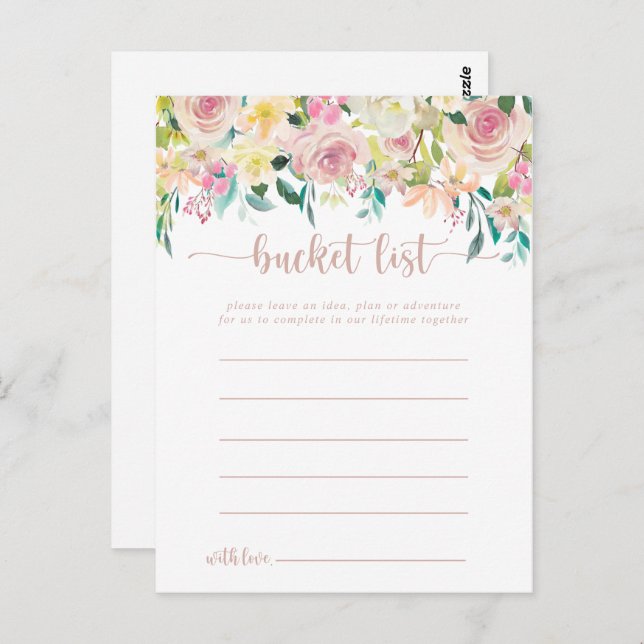 Rose Gold Spring Floral Bucket List Cards (Front/Back)