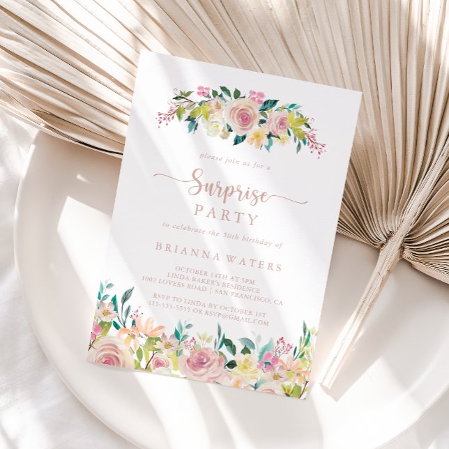 Rose Gold Spring Floral Surprise Party  Invitation (Creator Uploaded)