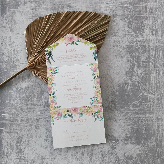 Rose Gold Spring Floral Wedding All In One Invitation (Creator Uploaded)