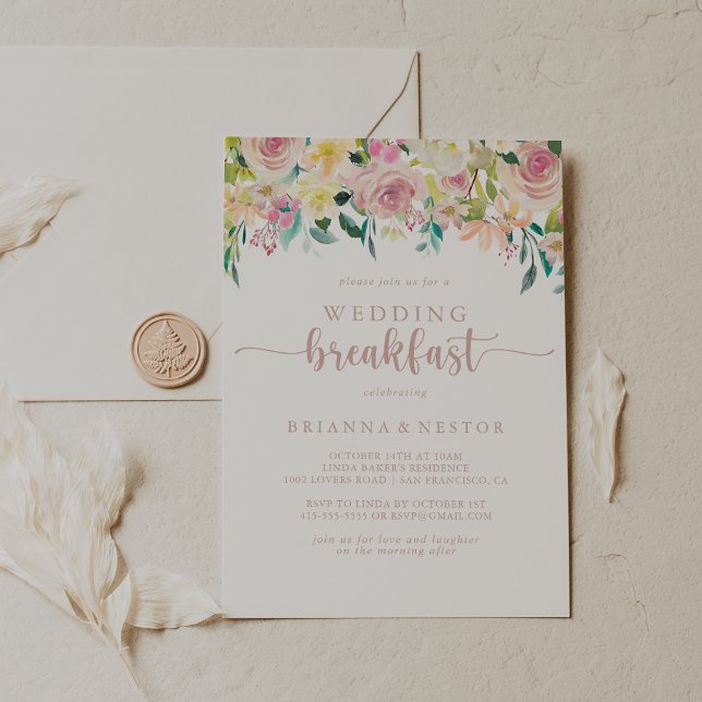 Rose Gold Spring Floral Wedding Breakfast  Invitation (Creator Uploaded)