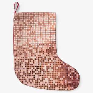 Rose gold: square mosaic tiles. small christmas stocking