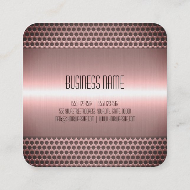 Rose Gold Stainless Steel Metal Square Business Card (Back)