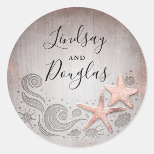 Rose Gold Starfish Nautical Beach Wedding Classic Round Sticker