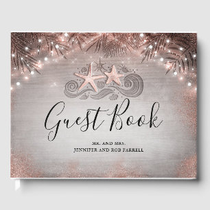 Rose Gold Starfish Tropical Beach Wedding Guest Book