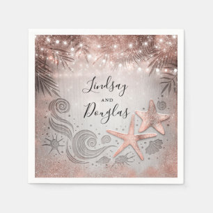 Rose Gold Starfish Tropical Beach Wedding Napkin