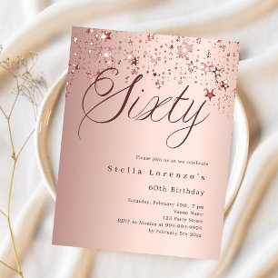 Rose gold stars 60th birthday invitation