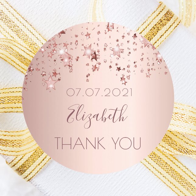 Rose gold stars birthday Thank You Classic Round Sticker (Creator Uploaded)