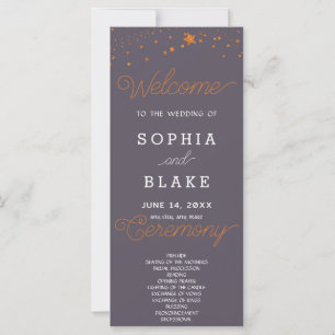 Rose Gold Stars Celestial Grey Wedding Program