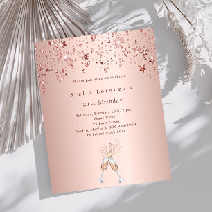 Rose gold stars cheers birthday invitation