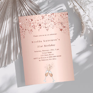 Rose gold stars cheers birthday invitation