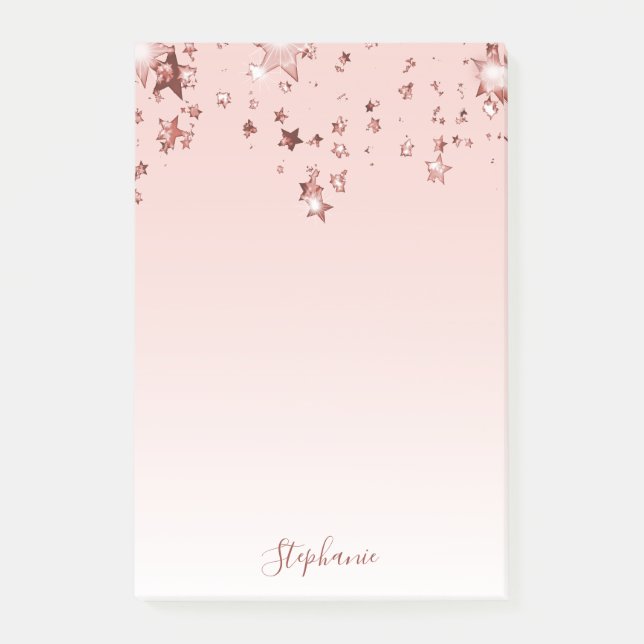Rose gold stars copper ombre white pastel post-it notes (Front)