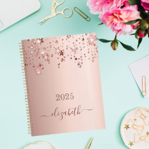 Rose gold stars dripping monogram name girly 2025 planner