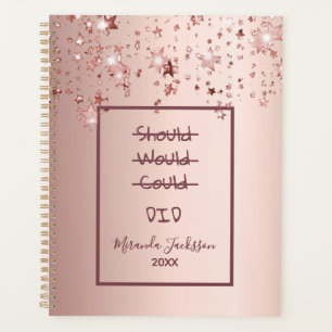 Rose gold stars dripping motivational quote planner