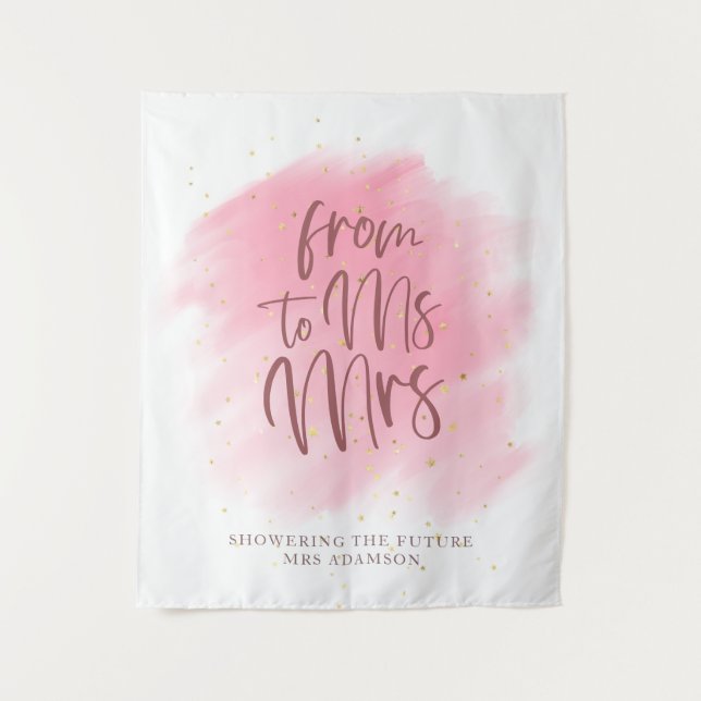 Rose Gold Stars Ms to Mrs Bridal Shower Backdrop Tapestry (Front)