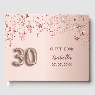 Rose gold stars name 30th birthday guest book