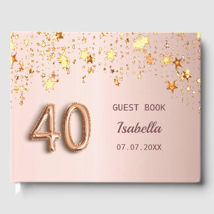 Rose gold stars name 40th birthday guest book