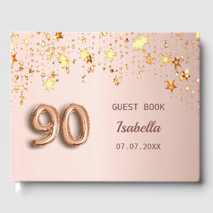 Rose gold stars name 90th birthday guest book