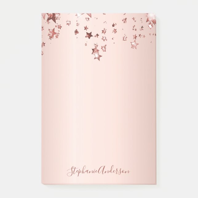 Rose gold stars name elegant post-it notes (Front)
