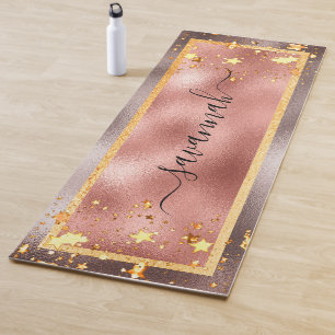 Rose gold stars name script glamourous yoga mat