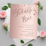 Rose gold stars script budget 21st birthday<br><div class="desc">A modern,  stylish invitation for a 21st birthday party.  Rose gold gradient background and the word Twenty One written with elegant large script letters in dark rose gold. Decorated with stars. Personalise and add a name and party details. 

1 sheet = 1 invitation printed edge to edge.</div>