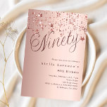 Rose gold stars script luxury 90th birthday invitation<br><div class="desc">A modern,  stylish invitation for a 90th birthday party.  Rose gold gradient background and the word Ninety written with elegant large script letters in dark rose gold. Decorated with rose gold stars. Personalise and add a name and party details.</div>