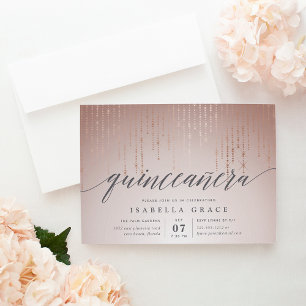 Rose Gold String Lights Quinceanera Invitation