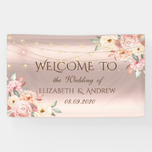 Rose Gold String Lights Roses Wedding Banner