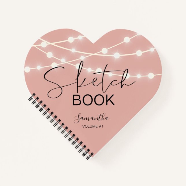Rose Gold String Lights Sketchbook Your Name  Notebook (Front)