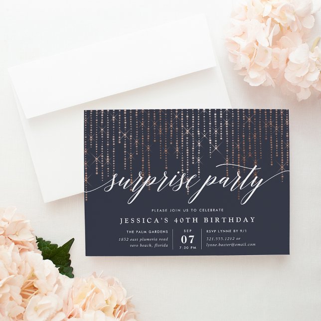 Rose Gold String Lights Surprise Party Invitation (Creator Uploaded)