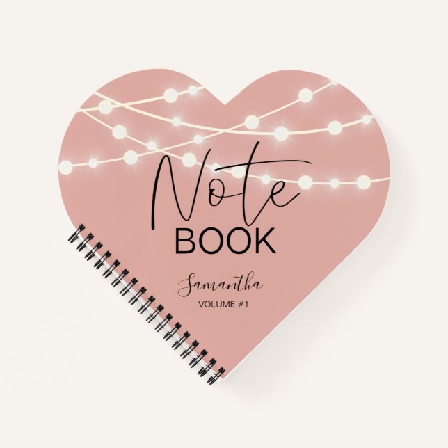 Rose Gold String Lights Your Name Notebook (Front)