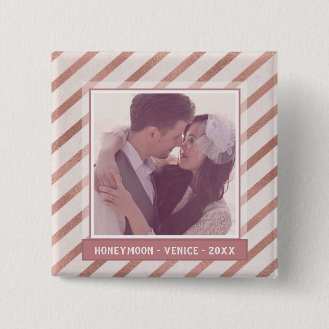 Rose Gold Striped Elegant Custom Photo 15 Cm Square Badge (Front)