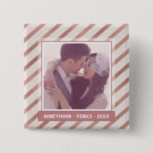 Rose Gold Striped Elegant Custom Photo 15 Cm Square Badge