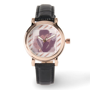 Rose Gold Striped Elegant Custom Photo Watch