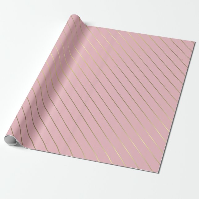 Rose Gold Striped Glamorous Template Elegant Wrapping Paper (Unrolled)