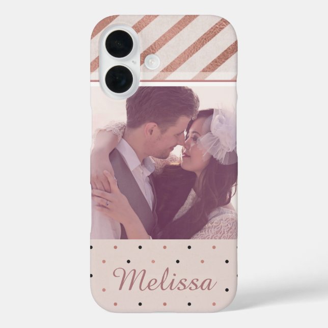 Rose Gold Stripes and Dots Elegant Custom Photo Case-Mate iPhone Case (Back)