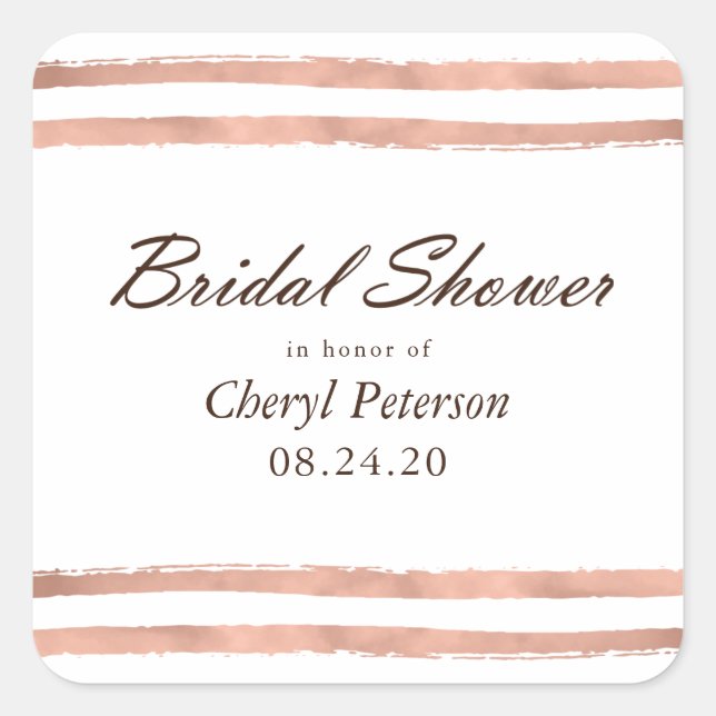 Rose Gold Stripes Bridal Shower Sticker (Front)