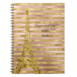 Rose Gold Stripes Glam Eiffel Tower   Notebook
