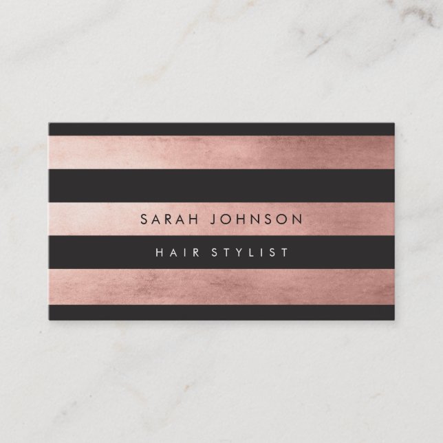 Rose Gold Stripes Hair Stylist Business Cards (Front)