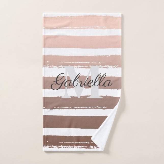 Rose Gold Stripes with Monogram Bath Towel Set (Hand Towel)
