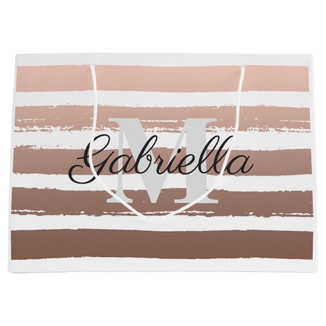 Rose Gold Stripes with Monogram Large Gift Bag (Front)