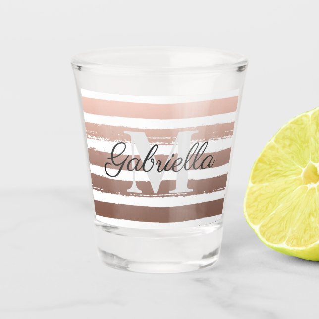 Rose Gold Stripes with Monogram Shot Glass (Front)