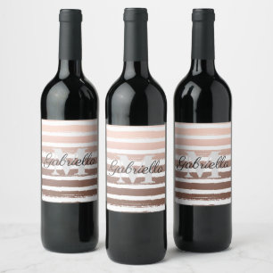 Rose Gold Stripes with Monogram Wine Label