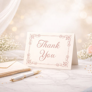 Rose Gold Style Filigree Script Thank You Card